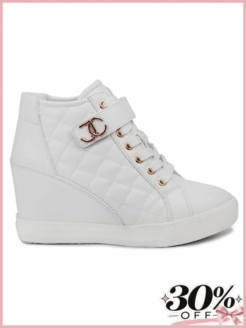 Faux Leather Platform Wedge High Top Sneakers Quilted Cushioned Lace Up